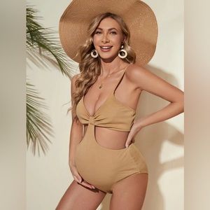 Shein maternity monokini, size small, pre-owned, tan